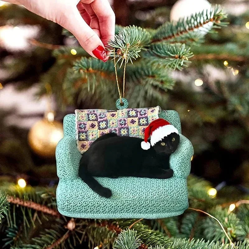 Black Cat Acrylic Disc Christmas Tree Ornament