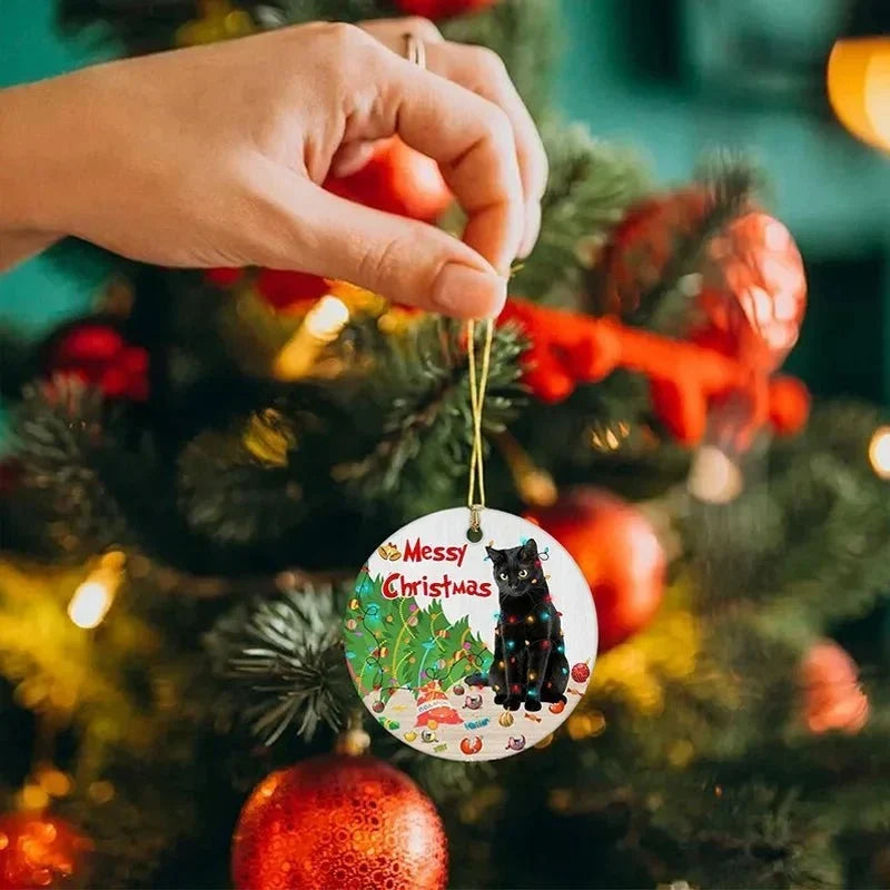 Black Cat Acrylic Disc Christmas Tree Ornament