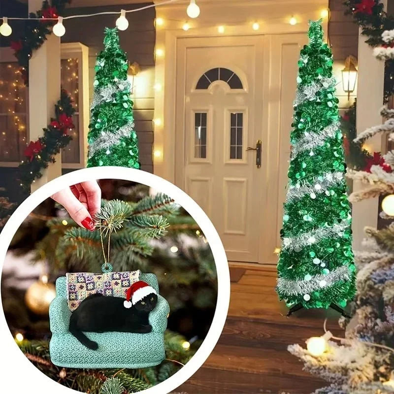 Black Cat Acrylic Disc Christmas Tree Ornament
