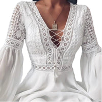 Chic Lace Mini Dress with Flare Sleeves