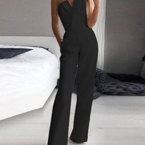 Image of Bonnie | Women's Strapless V-Neck Wide Leg Jumpsuit