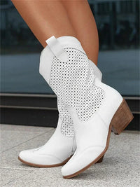 Wearclo | Perforated Western Style Ankle Boots