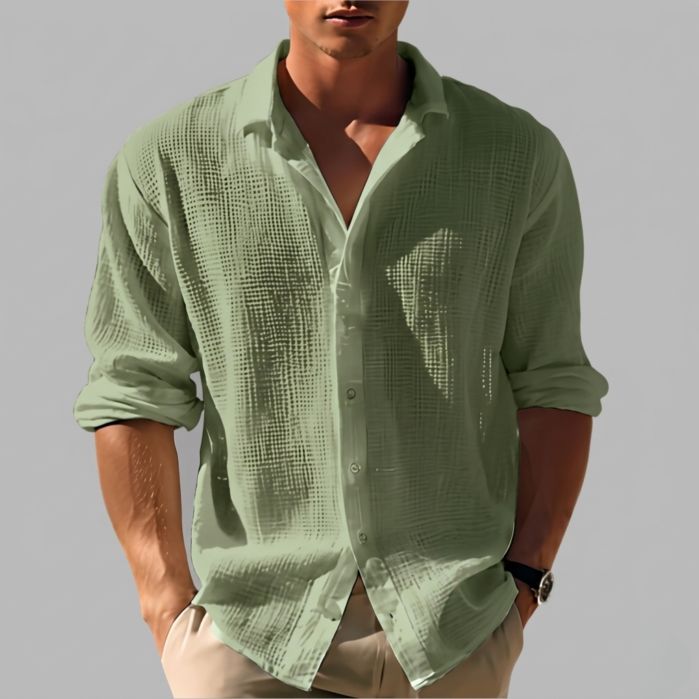 Breathable Textured Button-Up Shirt - Image 1