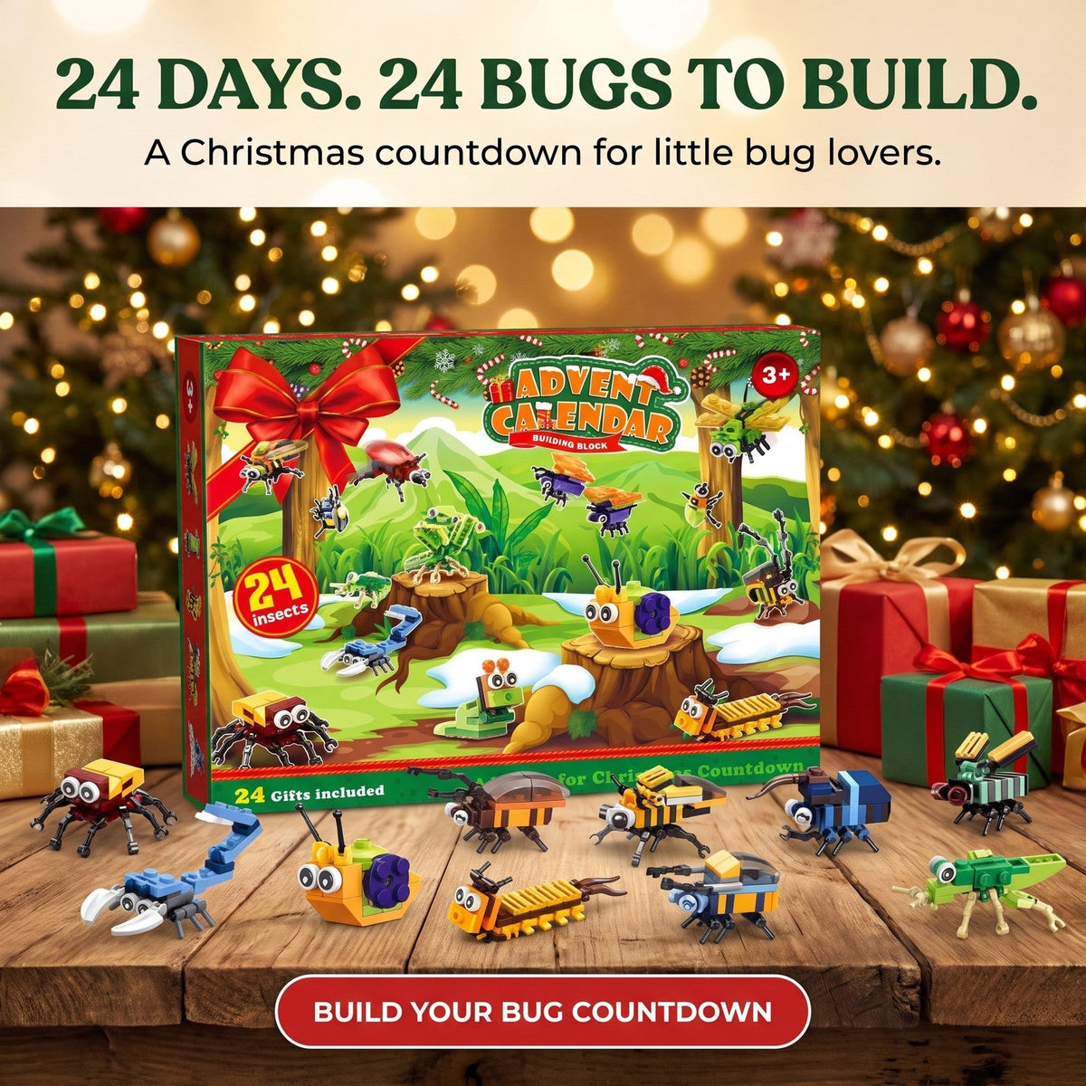 Bug and Insect Advent Calendar for Kids, 24 Brick Builds plus 2 Secret Builds