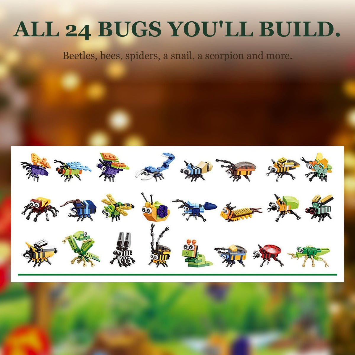 Bug and Insect Advent Calendar for Kids, 24 Brick Builds plus 2 Secret Builds