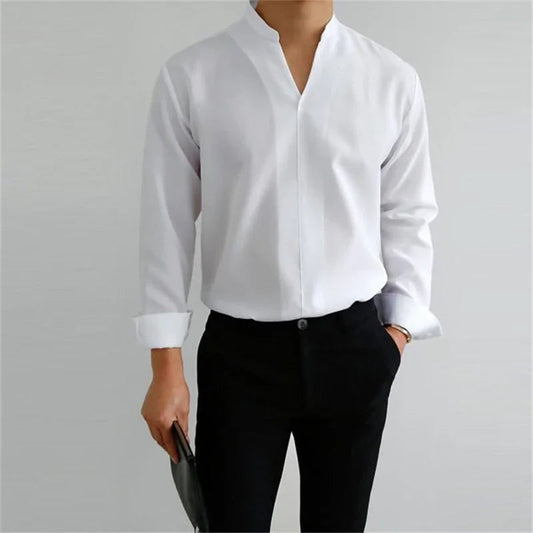 Image of Caleb | Men's Long Sleeve Mandarin Collar Shirt