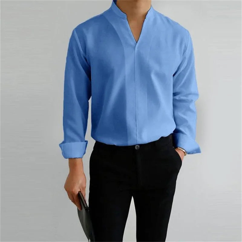 Image of Caleb | Men's Long Sleeve Mandarin Collar Shirt