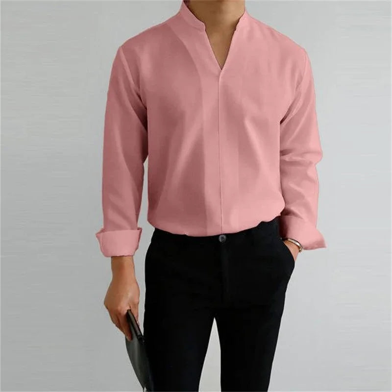 Image of Caleb | Men's Long Sleeve Mandarin Collar Shirt