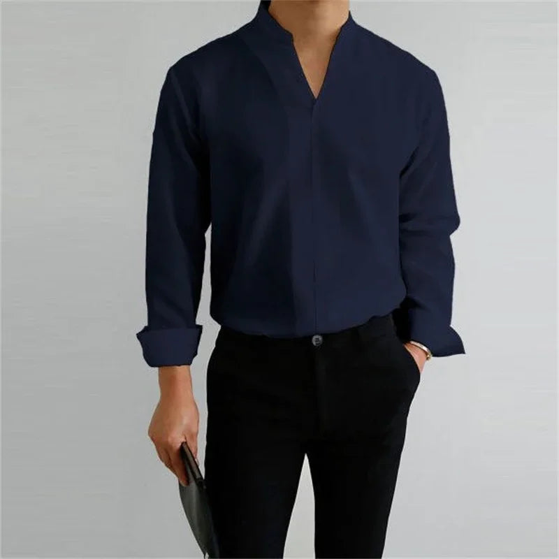 Image of Caleb | Men's Long Sleeve Mandarin Collar Shirt
