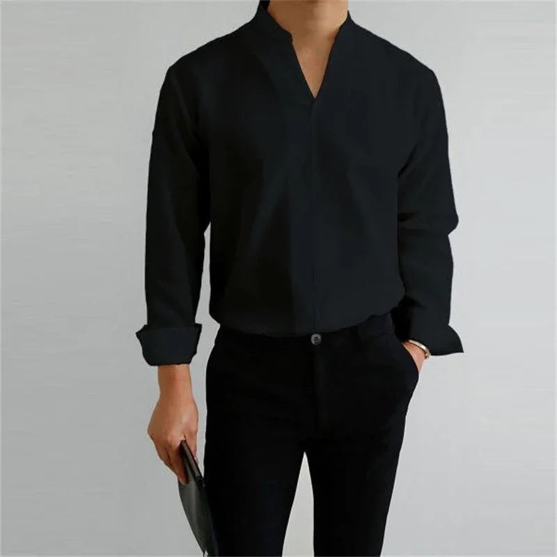 Image of Caleb | Men's Long Sleeve Mandarin Collar Shirt