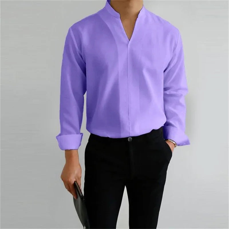 Image of Caleb | Men's Long Sleeve Mandarin Collar Shirt
