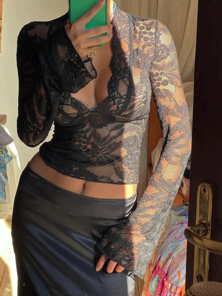 Image of Cara | Women's Long Sleeve Lace Wrap Blouse