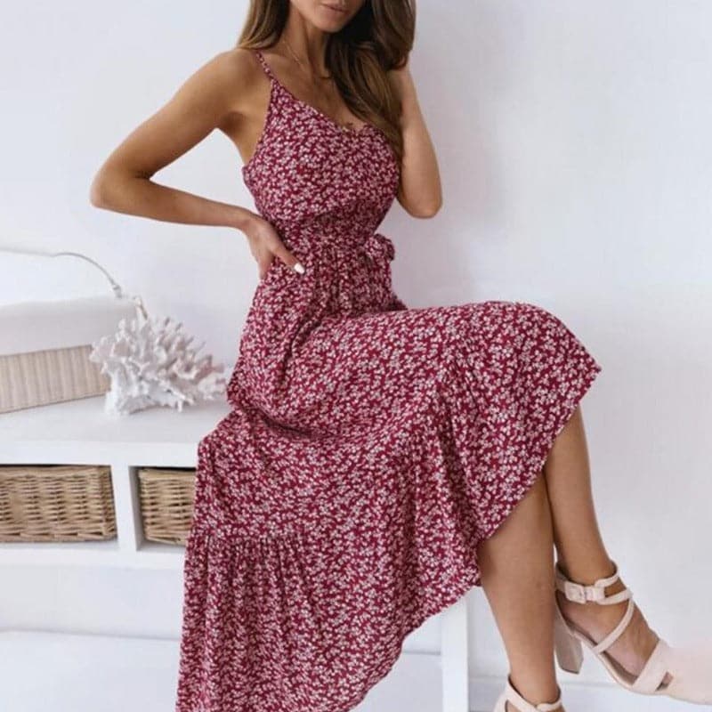 Image of Carla | Women's Spaghetti Strap A-Line Midi Dress