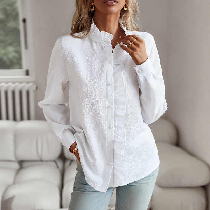 Image of Casey | Women's Ruffle Long Sleeve Button-Down Blouse