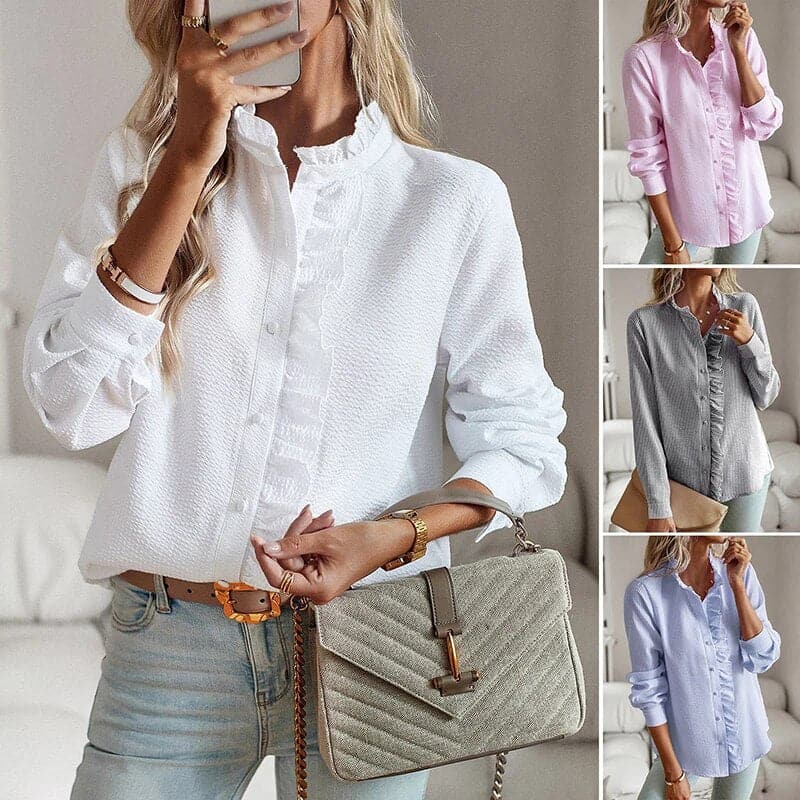 Image of Casey | Women's Ruffle Long Sleeve Button-Down Blouse