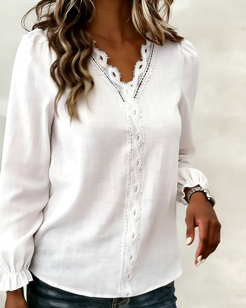Image of Catherine | Women's Long Sleeve V-Neck Blouse