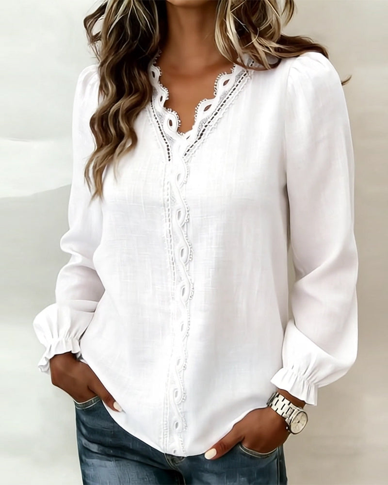 Image of Catherine | Women's Long Sleeve V-Neck Blouse