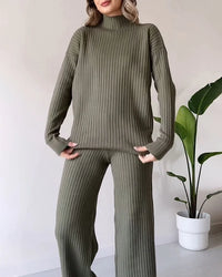Casual Knit Set with Side Slits