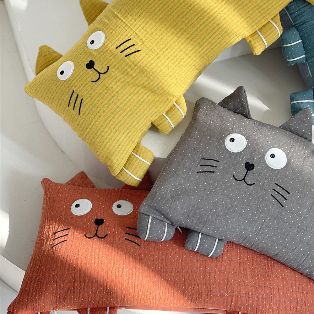 Children's Quilted Cotton Muslin Cat Cushion