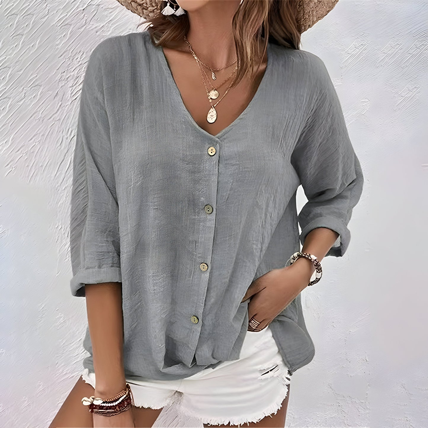 Image of Christina | Women's V-Neck Button-Down Blouse