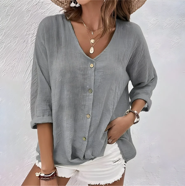 Image of Christina | Women's V-Neck Button-Down Blouse