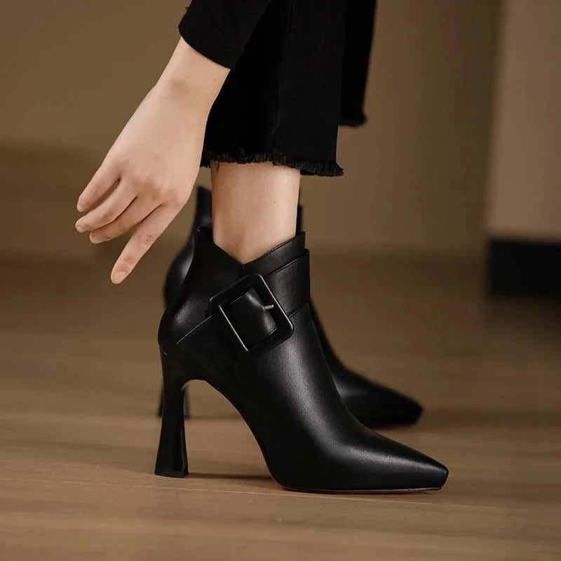 Image of Christine | Women's Buckle Pointed Toe Heeled Ankle Boots