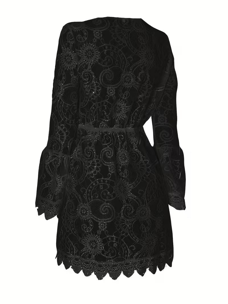 Image of Christine | Women's V-Neck Lace Mini Dress