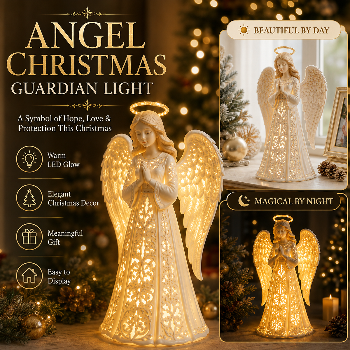 Christmas Angel Light with Warm Golden Glow