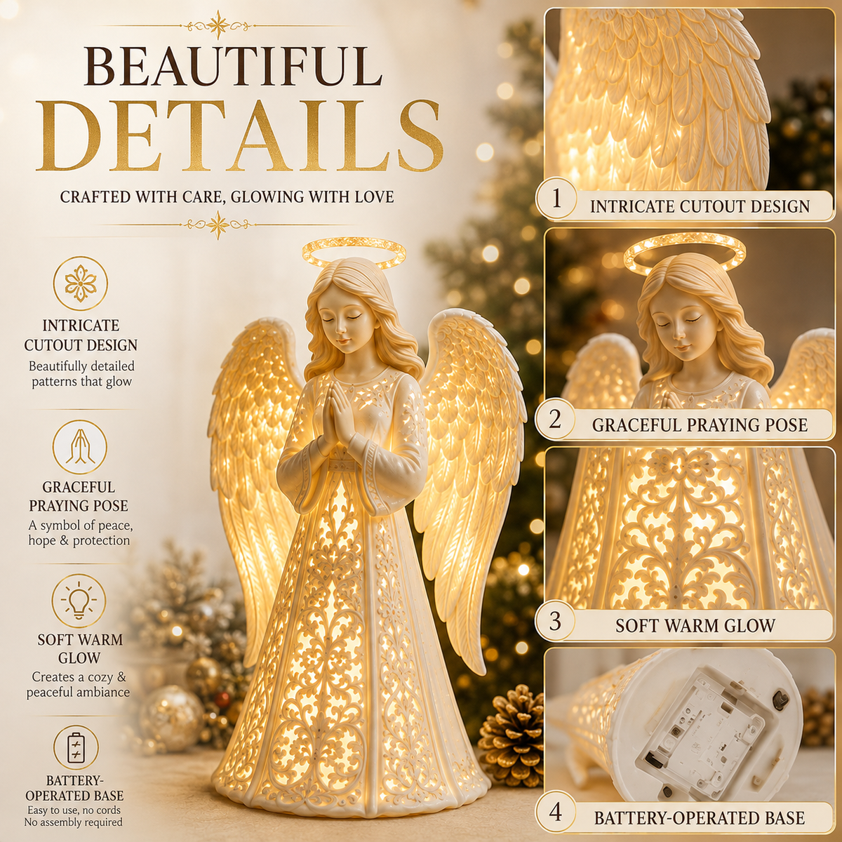 Christmas Angel Light with Warm Golden Glow