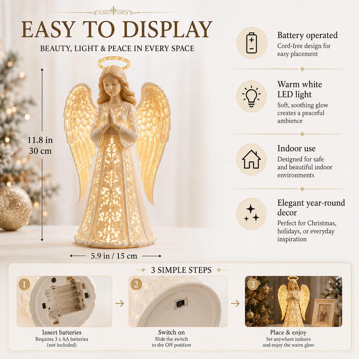 Christmas Angel Light with Warm Golden Glow