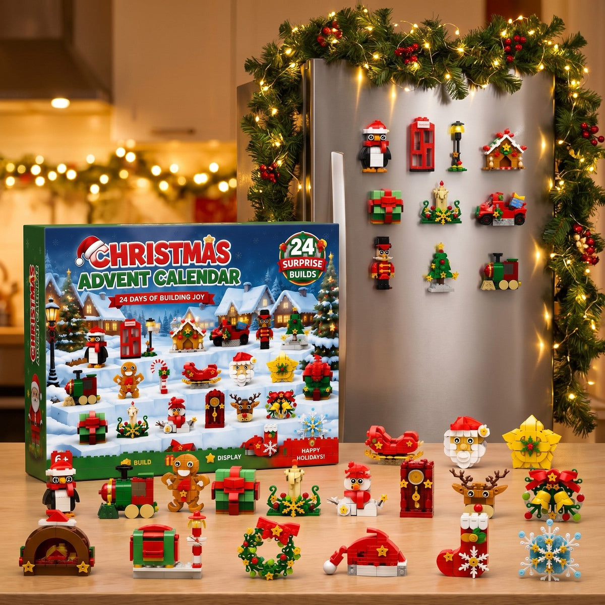 Christmas Fridge Magnet Advent Calendar, 24 Brick Magnets to Build