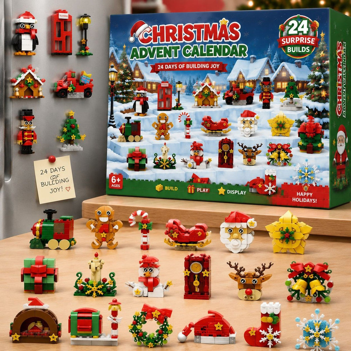 Christmas Fridge Magnet Advent Calendar, 24 Brick Magnets to Build
