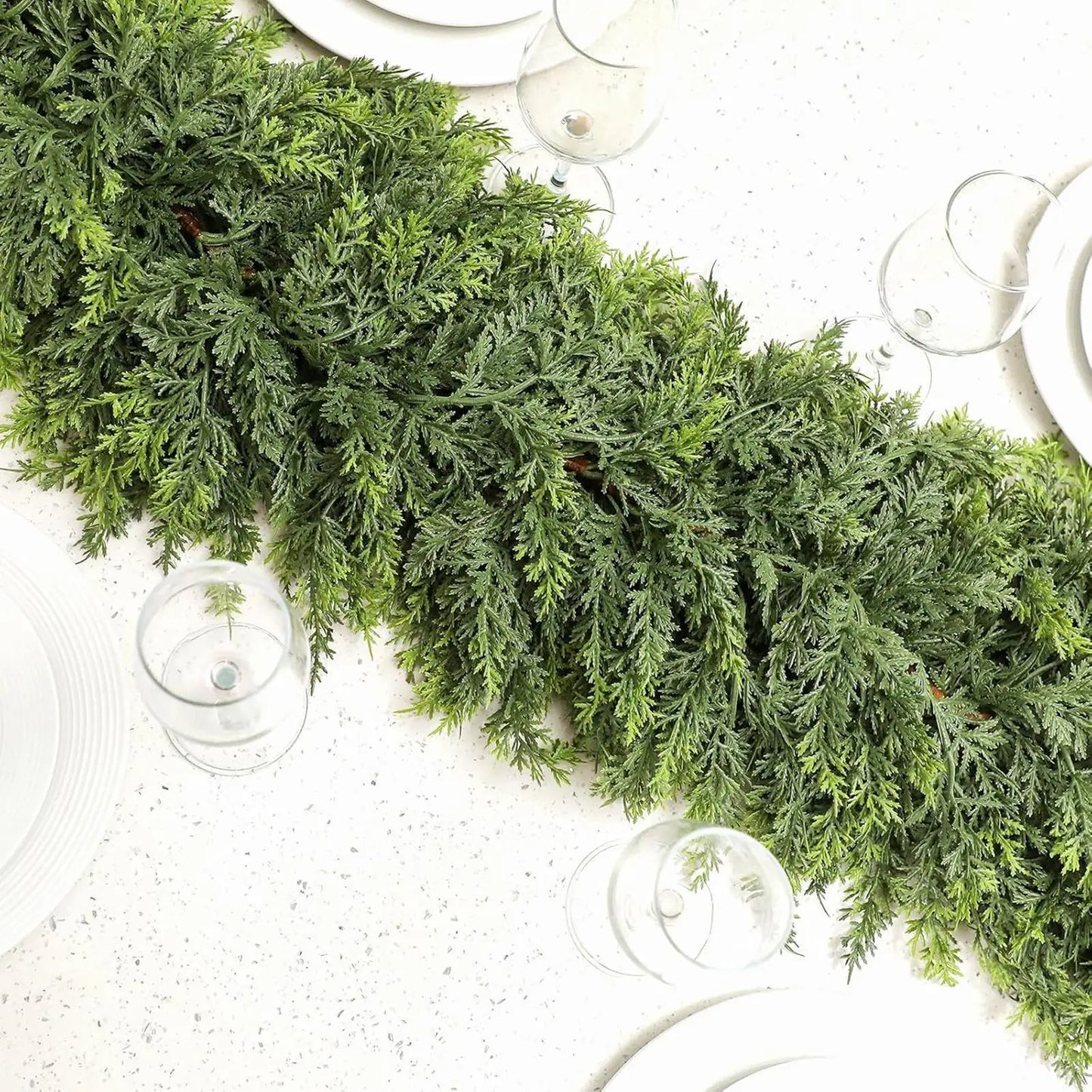 Christmas Garland Green Cypress Branches Winter Pattern Accent