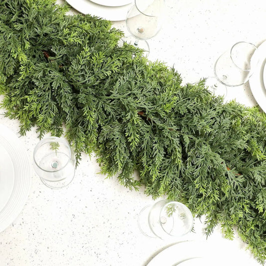 Christmas Garland Green Cypress Branches Winter Pattern Accent