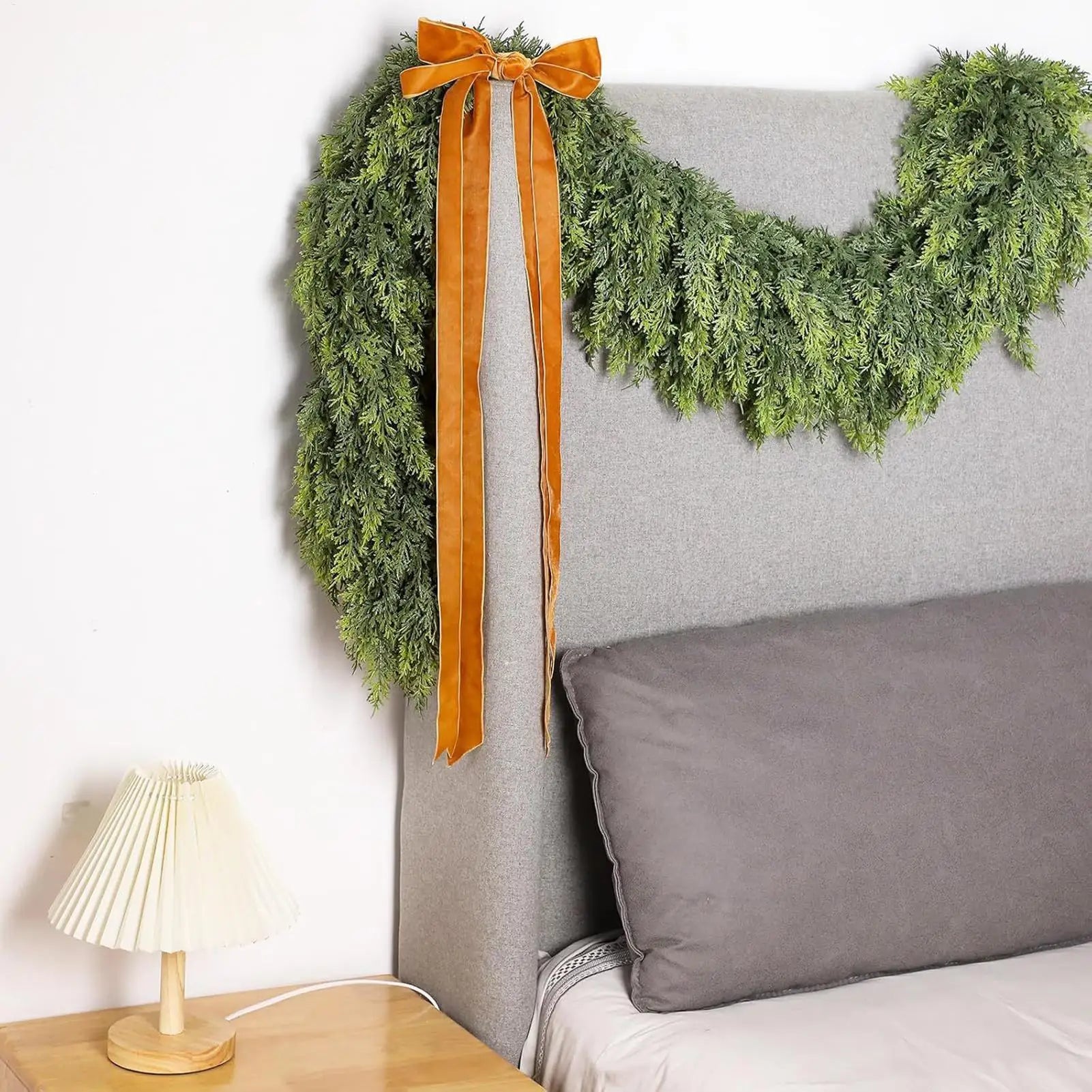 Christmas Garland Green Cypress Branches Winter Pattern Accent