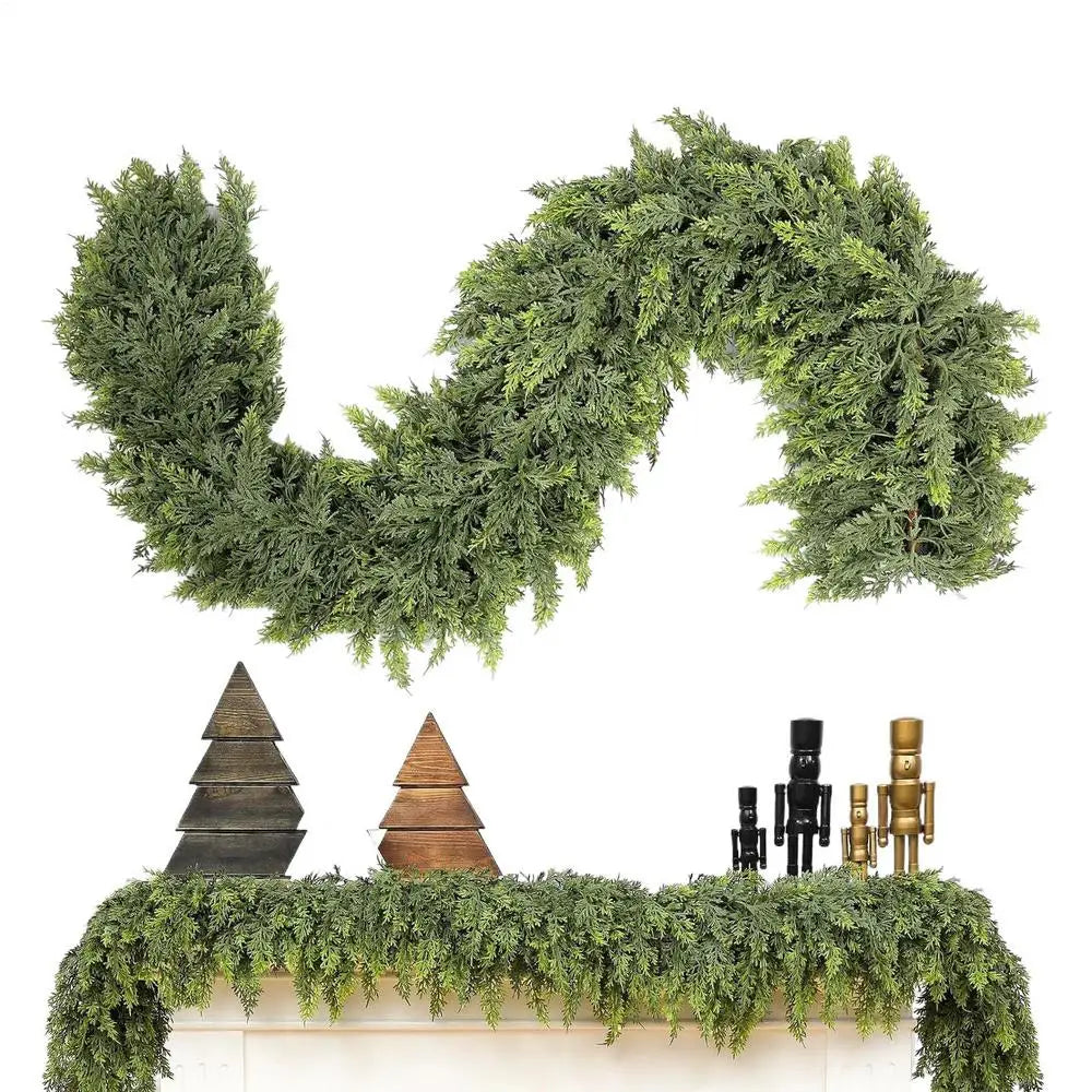 Christmas Garland Green Cypress Branches Winter Pattern Accent