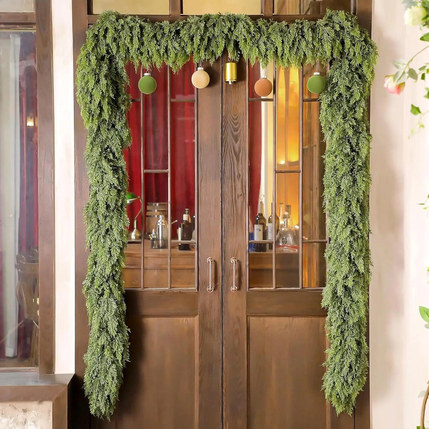 Christmas Garland Green Cypress Branches Winter Pattern Accent