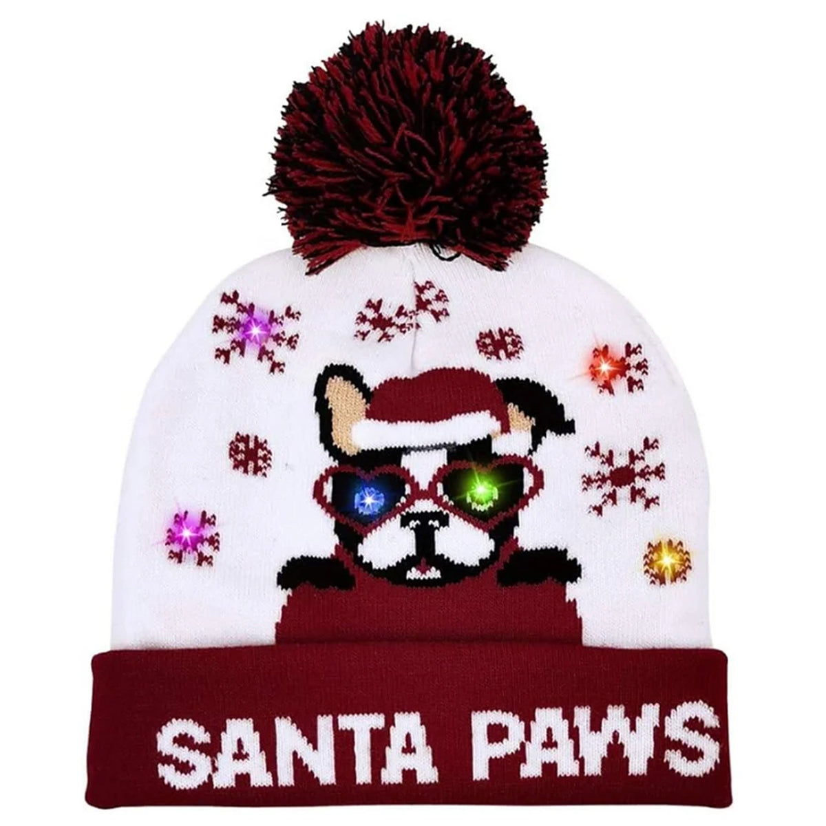 Christmas Hat with Lights - Knitted LED Beanie with Pom-Pom