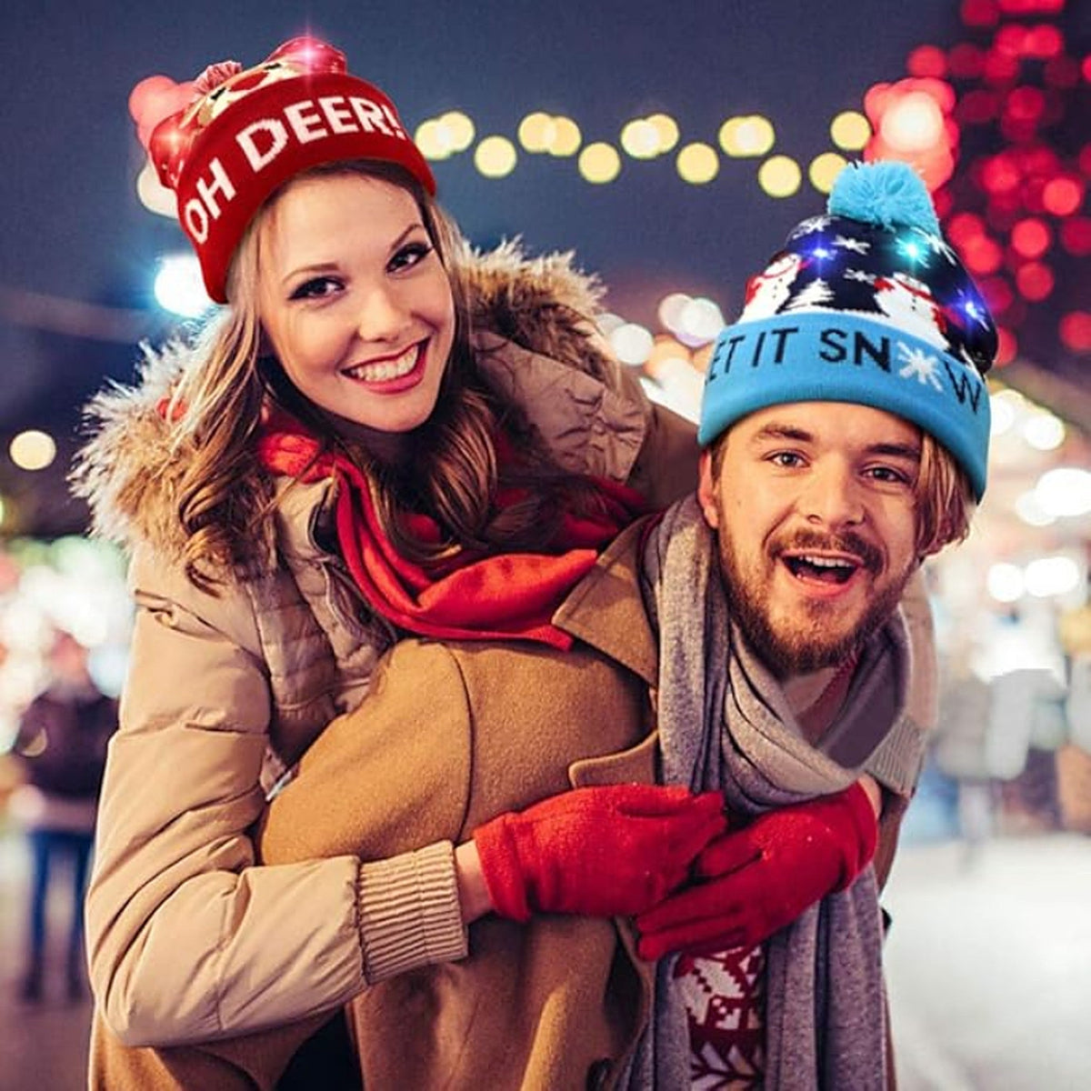 Christmas Hat with Lights - Knitted LED Beanie with Pom-Pom