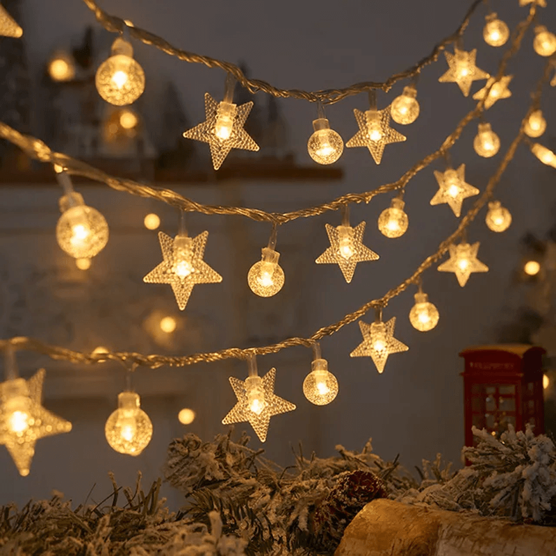 Christmas-Themed LED String Lights, Christmas Fairy Lights - Snowflakes, Reindeer, Star, Christmas Tree