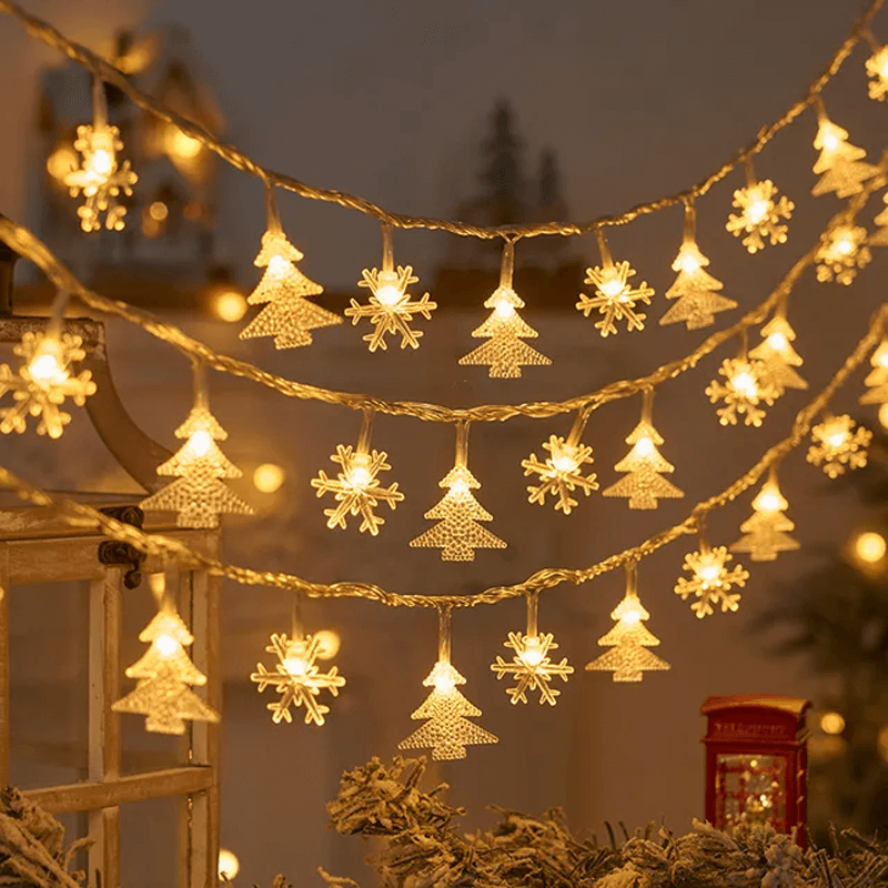 Christmas-Themed LED String Lights, Christmas Fairy Lights - Snowflakes, Reindeer, Star, Christmas Tree