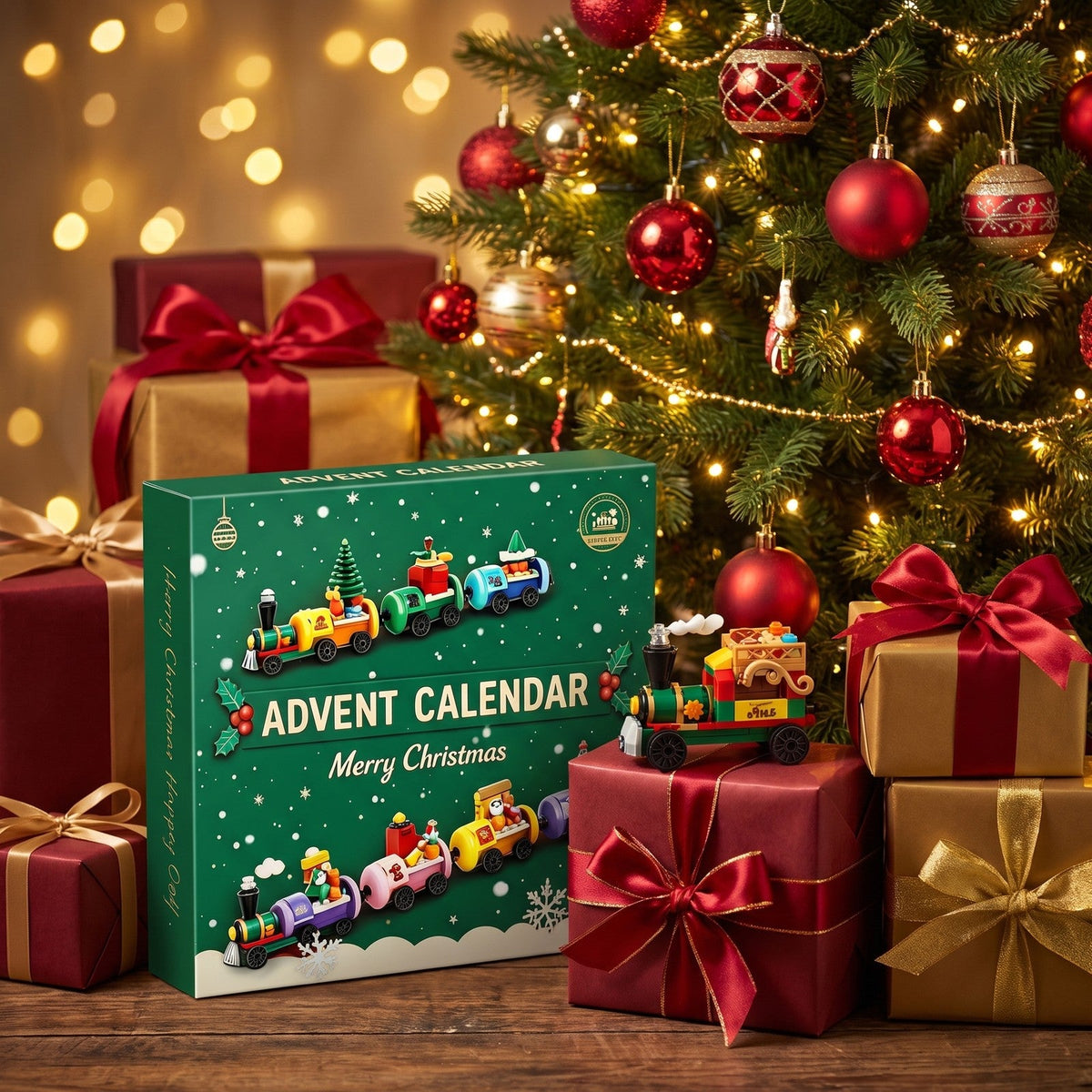 Christmas Train Advent Calendar, 904-Piece Brick Train with Santa and Sleigh