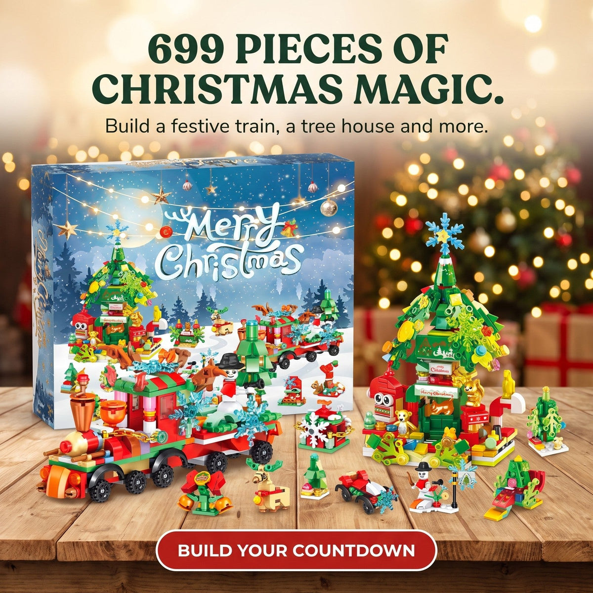Christmas Train and Tree House Brick Advent Calendar, 699 Pieces