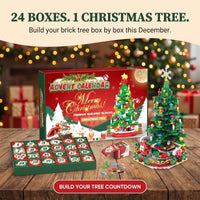 Christmas Tree Brick Advent Calendar, 24 Boxes Build One Big Tree, String Lights Included