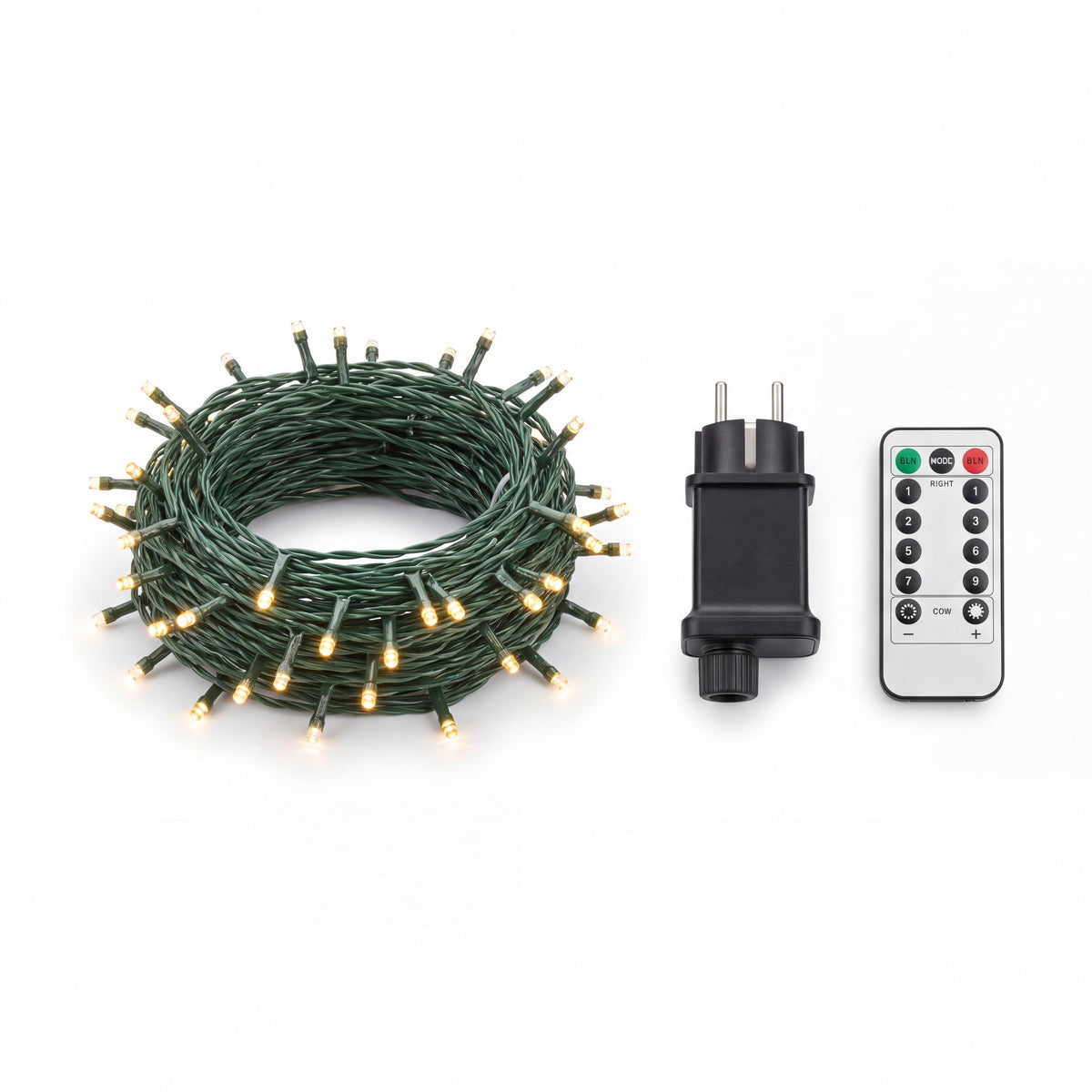 Christmas Tree Cluster Lights - LED String Lights with Green Wire and Remote Control