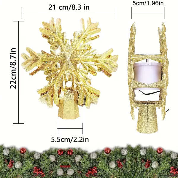Christmas Tree Topper with LED Snowflake Projector Light