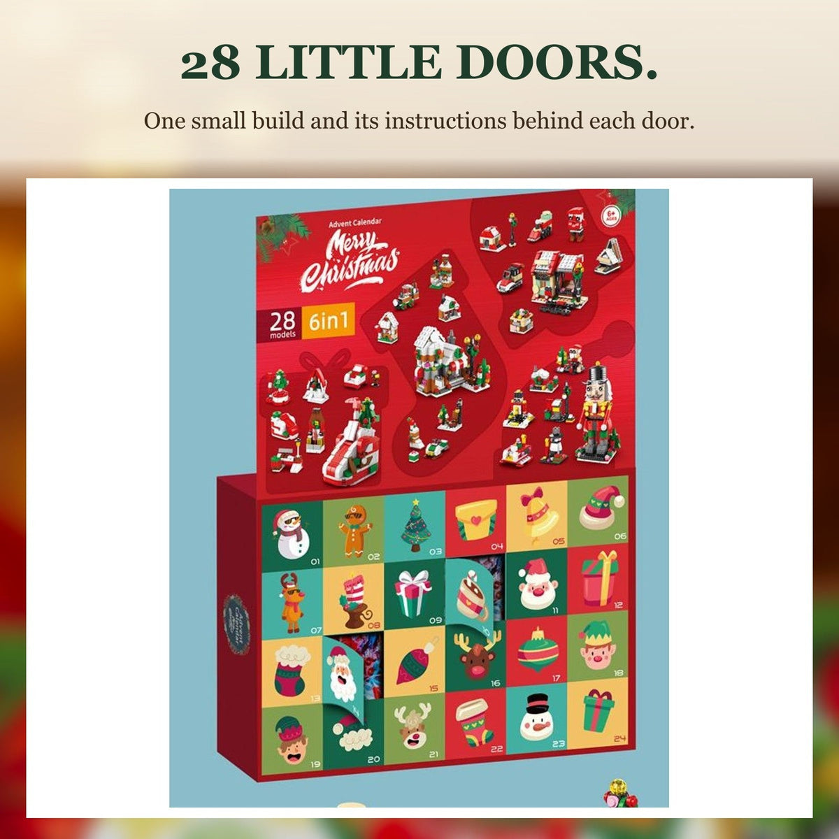 Christmas Village Brick Advent Calendar, 28 Builds 6-in-1, Nutcracker, Sleigh or Tree Set