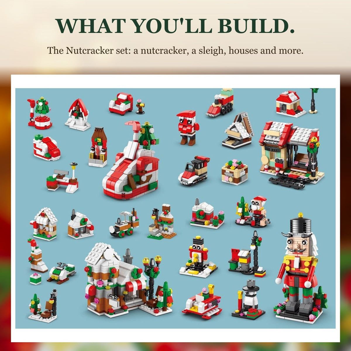 Christmas Village Brick Advent Calendar, 28 Builds 6-in-1, Nutcracker, Sleigh or Tree Set
