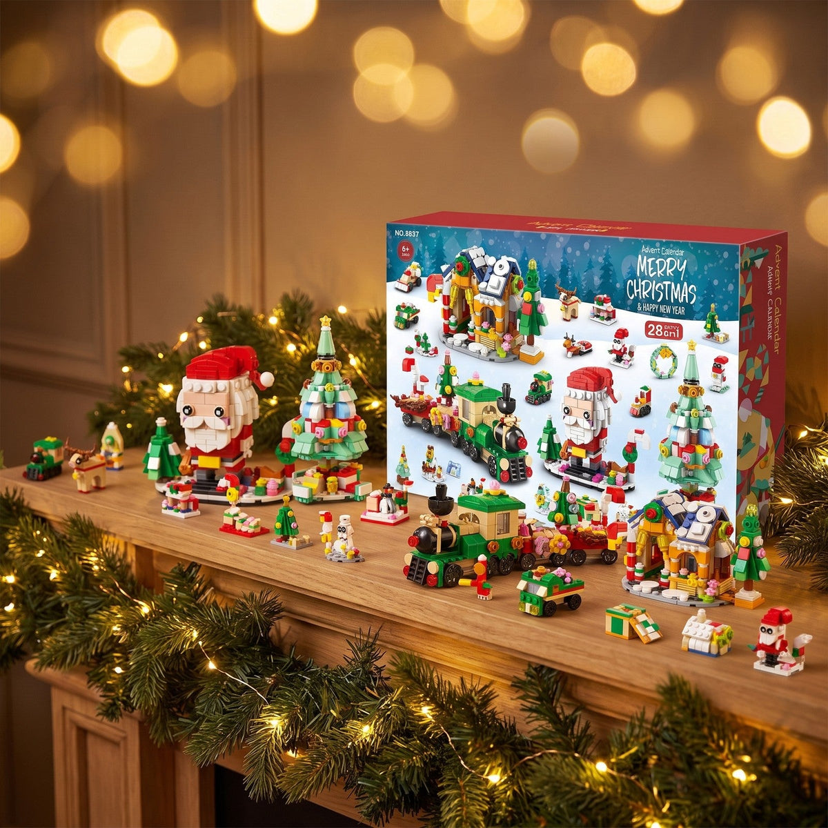 Christmas Village Brick Advent Calendar, 28 Builds 6-in-1, Nutcracker, Sleigh or Tree Set