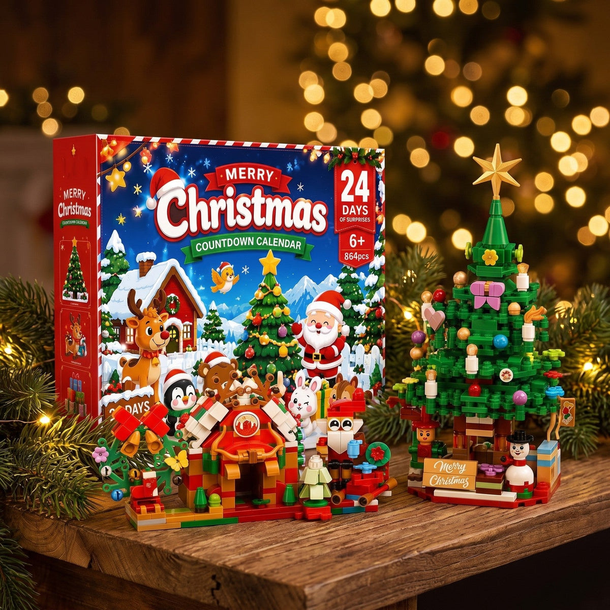 Christmas Village Brick Advent Calendar, 864 Pieces with House, Santa and Tree